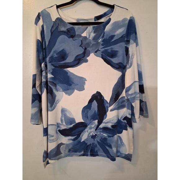 Chico’s Women's Blue Watercolor Floral Tunic Soft Knit Side Slits, Size 3/ US XL - Picture 2 of 6